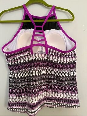 ZeroXposur Purple, Black & White Strappy Tankini Top